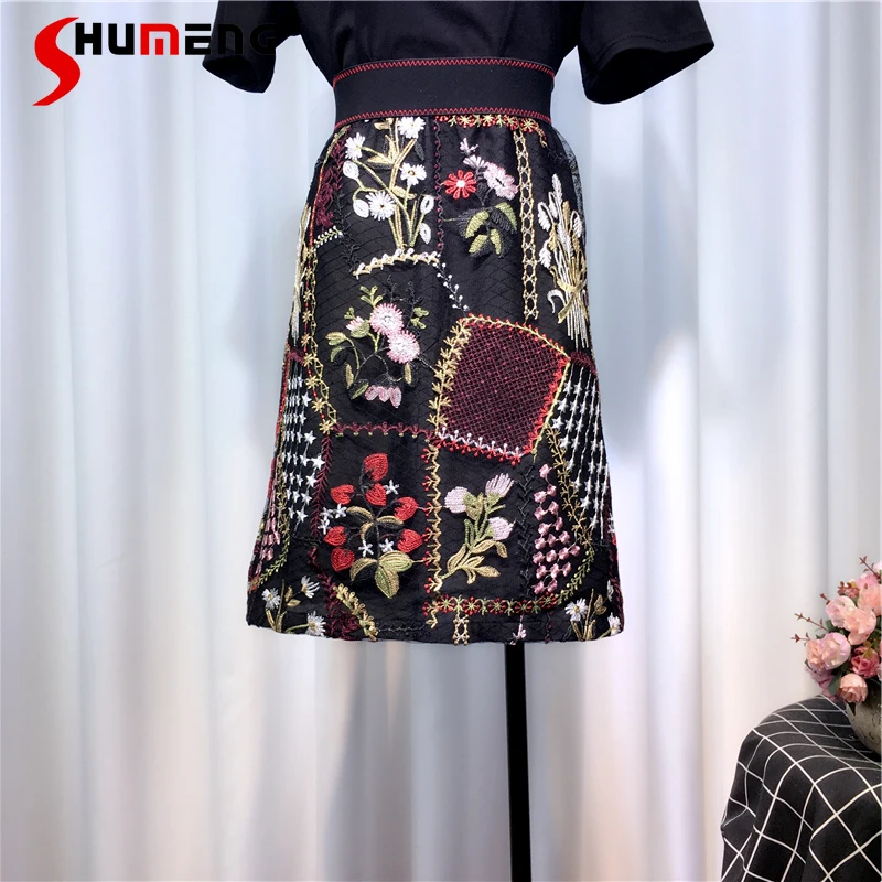 

Женские трапециевидные летние длинные юбки с трехмерными цветами, новинка 2021, элегантная юбка-футляр с цветочной вышивкой и высокой талией,...