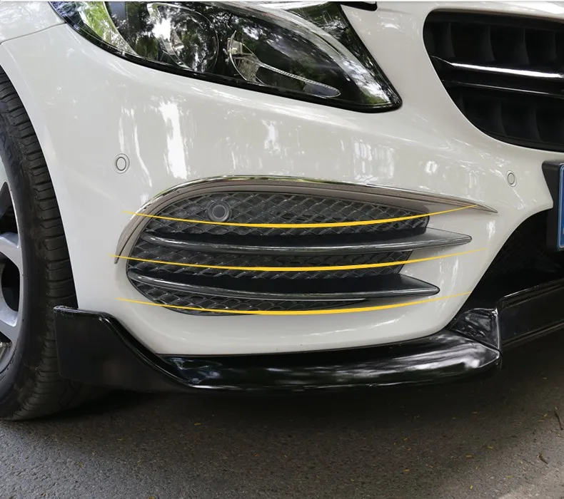

For Mercedes Benz C Class W205 C43 AMG C180 C200 15-18 Front fog lamps cover grille slats lights Sticker decoration strips