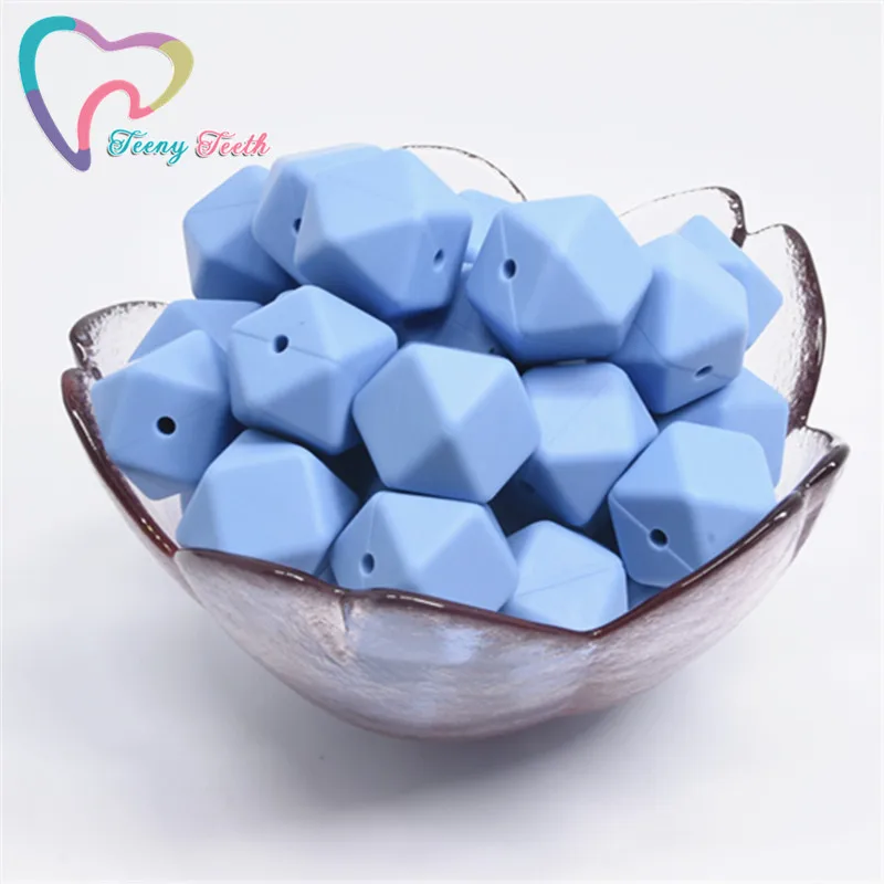 Power Blue 10 шт Силиконовые бусы для прорезывания зубов шестигранник 14 мм/17 мм силиконовые жевательные бусины ожерелье зубы DIY Ювелирные изделия запчасти пищевой силиконовый бисер - Цвет: Power Blue