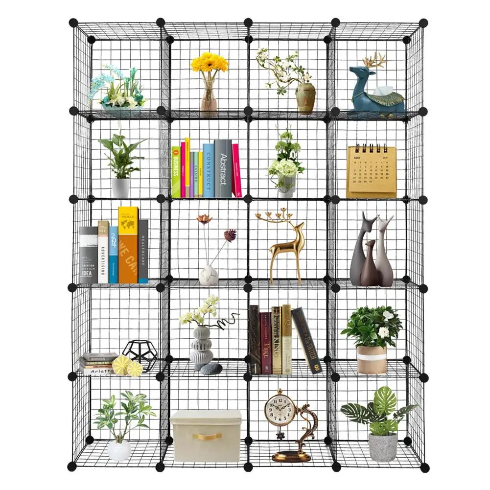 

20-Cube Organizer Storage Shelves Wire Cube Storage Origami Shelves Metal Grid Multifun Black Iron Wire Meshes