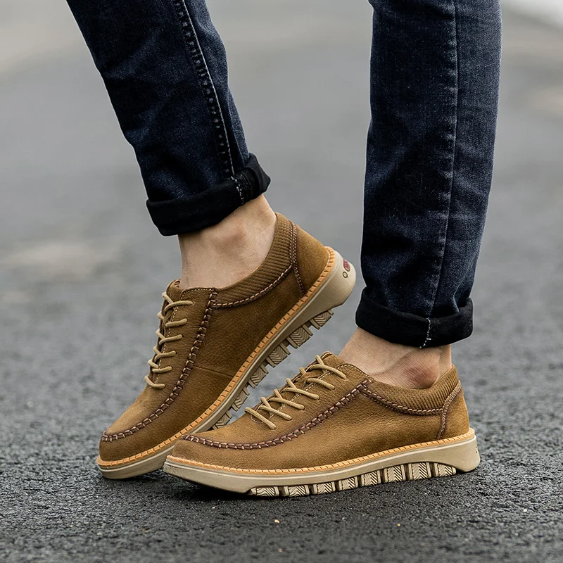 genuine Leather Mens Casual Shoes lace up Resistent Rubber Luxury fashion Man Leisure oxfords For Male shoes | Обувь