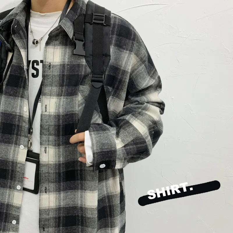 Рубашка мужская повседневная в клетку модная Свободная блузка ретро стиле с