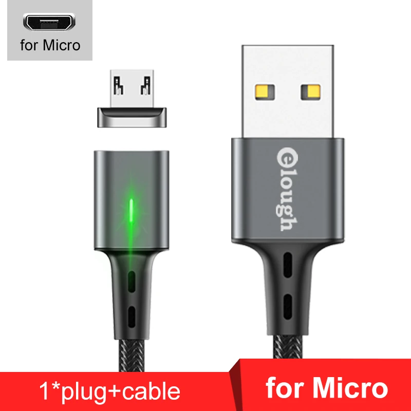 gray for micro Elough Магнитный зарядный кабель для iphone кабель Micro usb type c кабель для HUAWEI P30 Магнитный кабель быстрое зарядное устройство USB C провод для передачи данных - Цвет: gray for micro