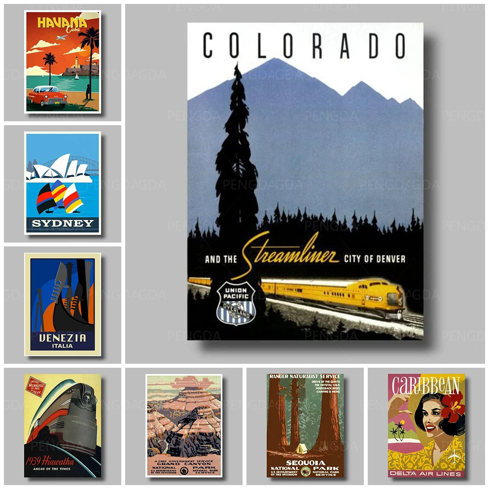 

HD Prints Train Car Boat Tree City Scenery Canvas Painting Nordic Style Wall Art Travel Poster Home Decor Modular Pictures Frame