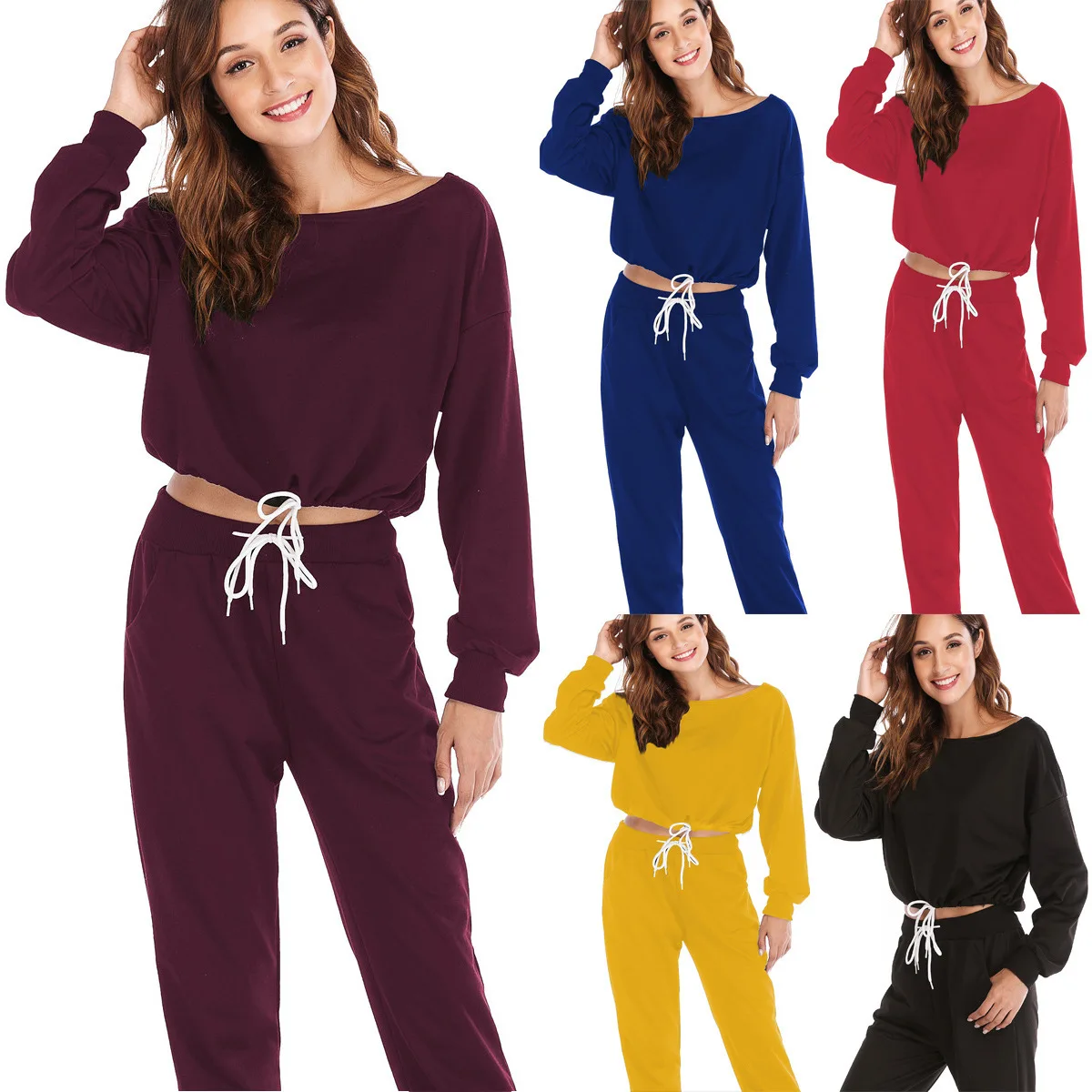 

Women's Chalaza Sweater Suit Twinset Fashion Sweatshirts Pants Two Piece Solid Color Slim Tracksuit Female Long Sleeve Pant Sets