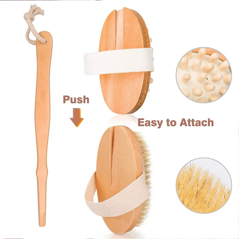 

5Pc/Lot Bristle Bath Brush Set Exfoliating Promote Blood Circulation Massage Brush Wooden Body Dry Brush