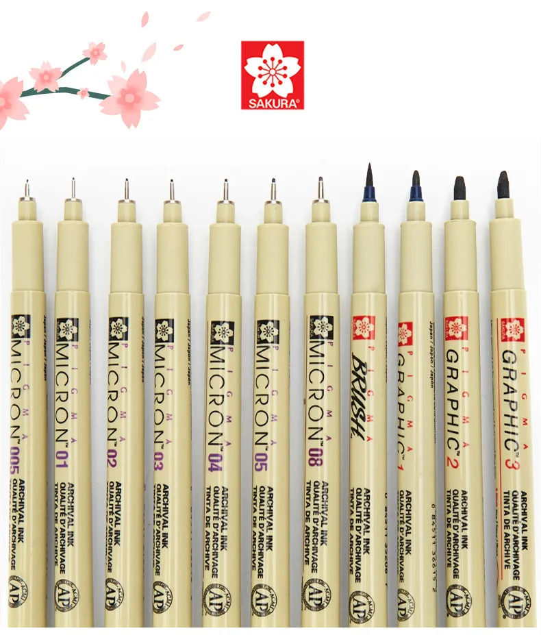 1pc Sakura Micron Pen Needle Tip Drawing Pen Lot 005 01 02 03 04 05 08 1.0 Brush Art Markers Comic Pen Japan Stationery