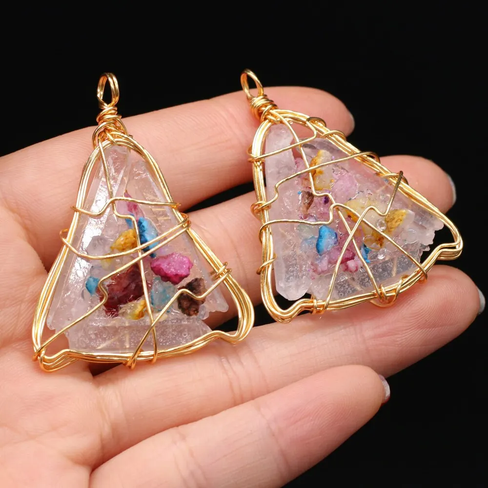 

Natural Stone Pendant Triangle Winding Pearl Charms For DIY Earrings Necklace Gift Party Occasion Jewelry 30x45mm