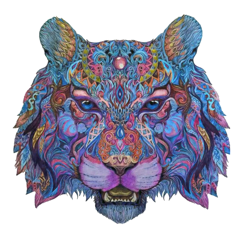 

Nice Blue Tiger Head Puzzle Kids Wooden Toy Jigsaw Unique Shaped Piece Wood Puzzle for Children Gift Box Brain 3D Diy Game Item