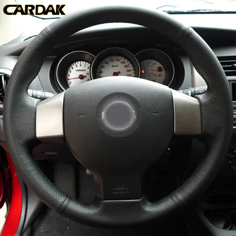 

CARDAK Black Artificial Leather Car Steering Wheel Cover for Nissan Old Tiida Livina Sylphy Note