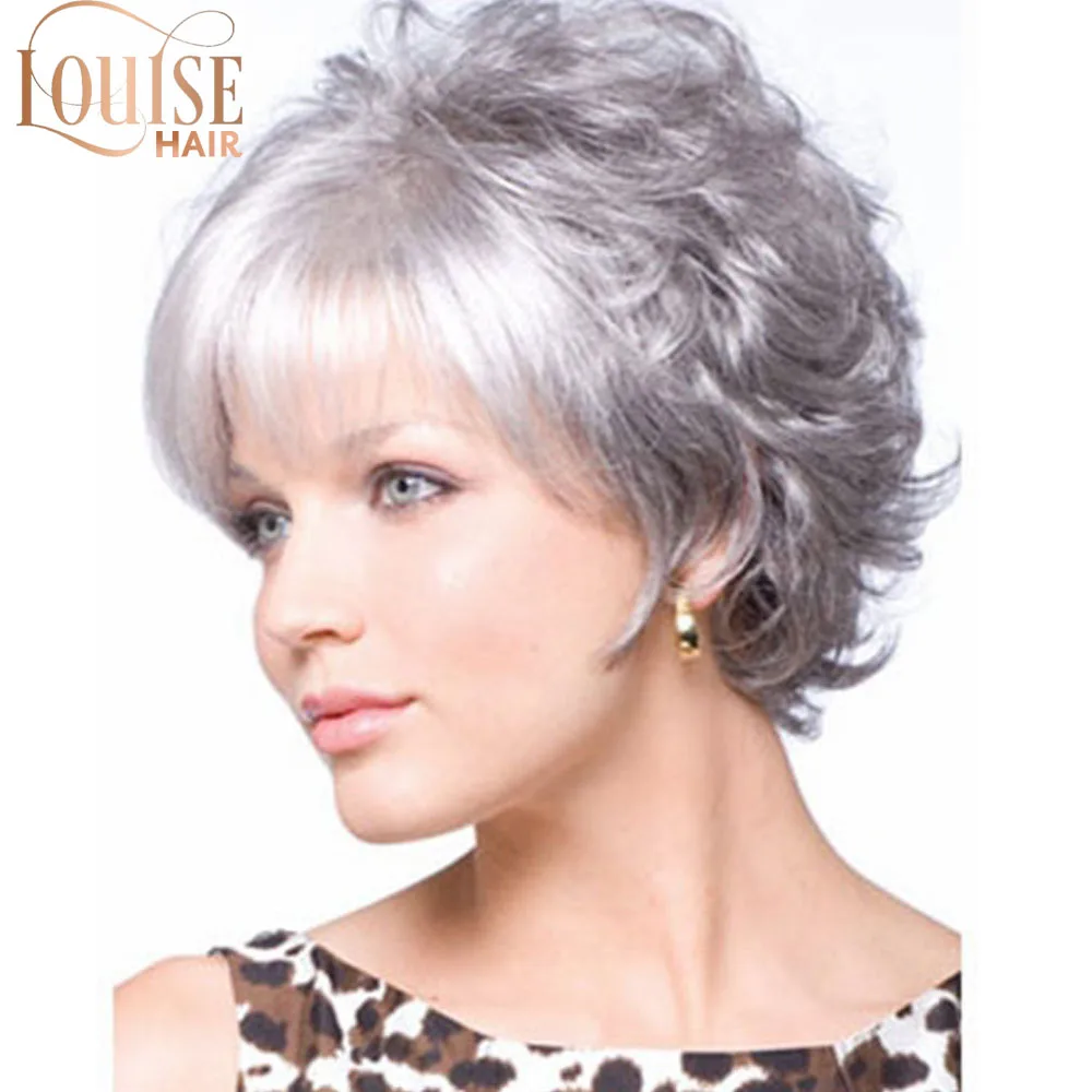 Серая прямая белая парик с челкой от Louise для черных и белых женщин натуральные