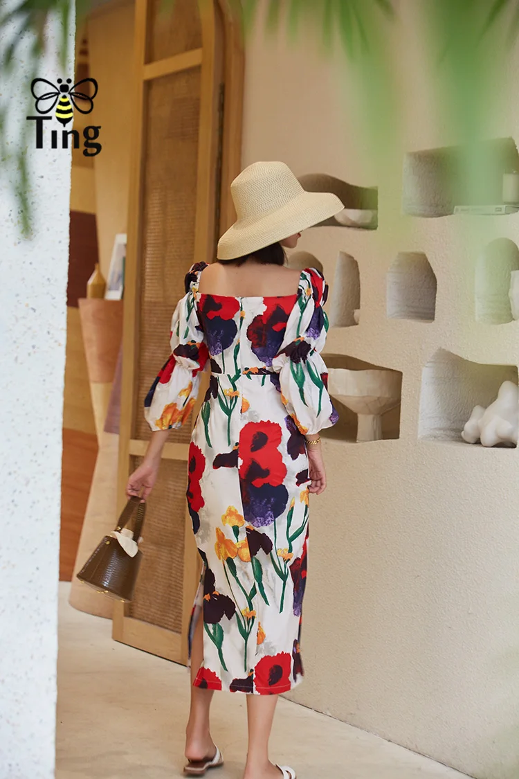 Женское винтажное платье-миди Tingfly элегантное богемное платье с цветочным