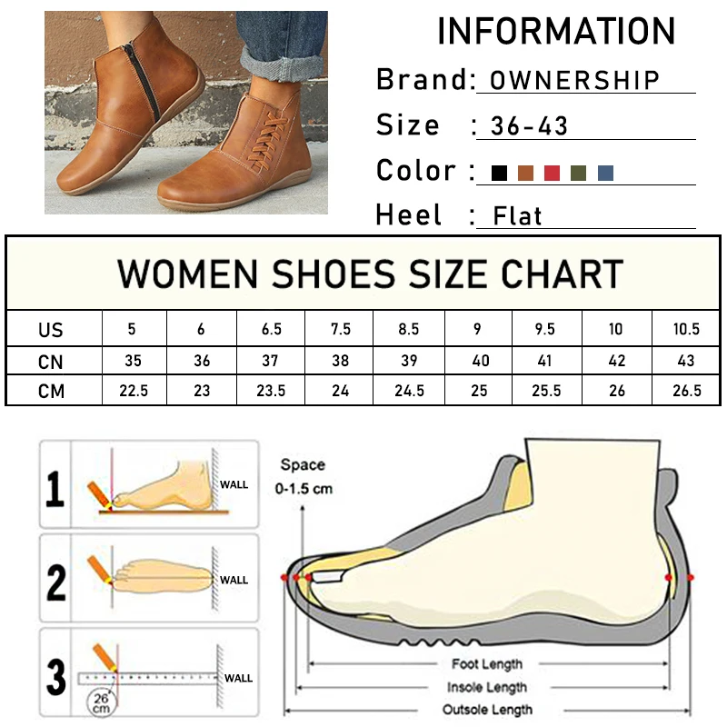 

Women Leather Ankle Boots 2020 Women's Comfortable Flats Woman Stripe Zip Short Boots Ladies Casual Footwear Shoe Plus Size 43