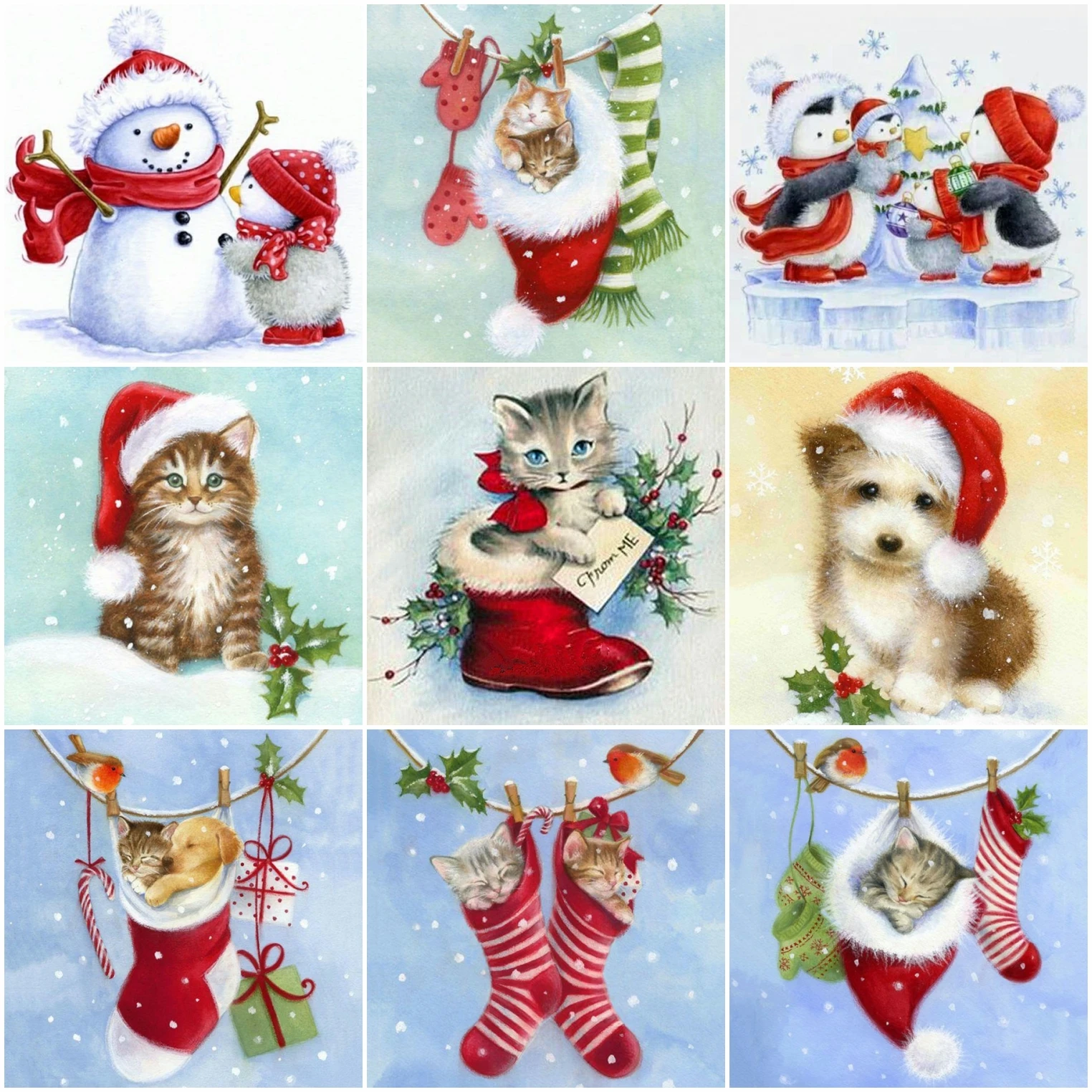 

AZQSD 5D Diamond Embroidery Cat Dog Sock Mosaic Diamond Painting Christmas Animal Snowman Cross Stitch Decoration For Home Gift