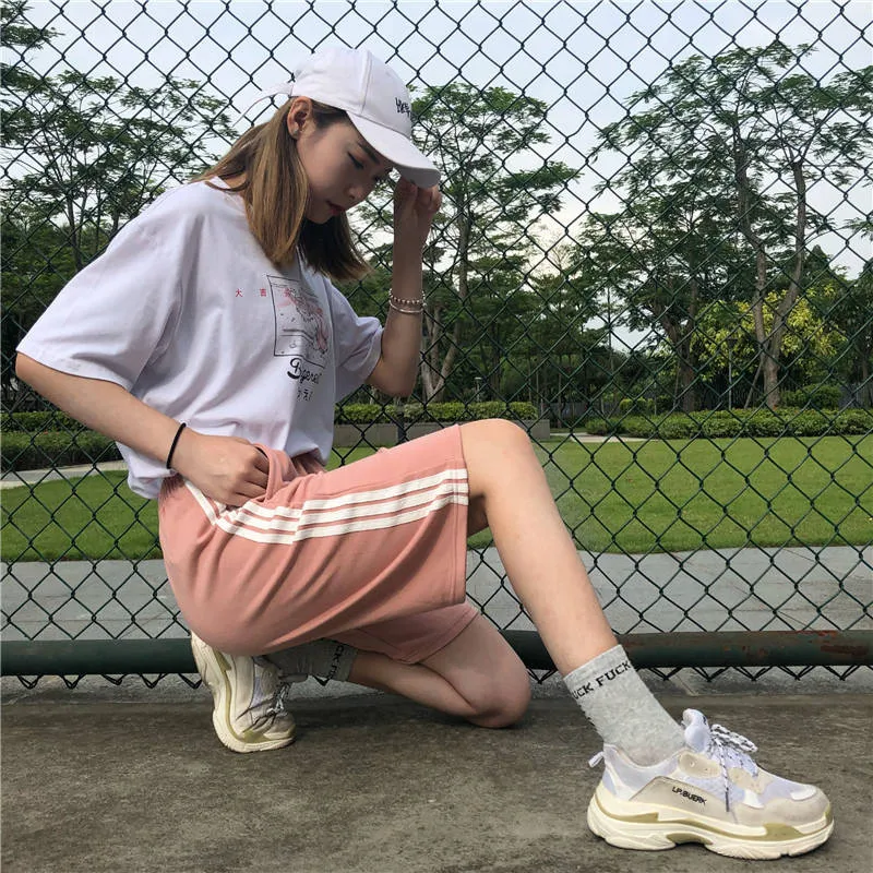 Летние мужские повседневные шорты полосатые свободные на завязках с эластичной