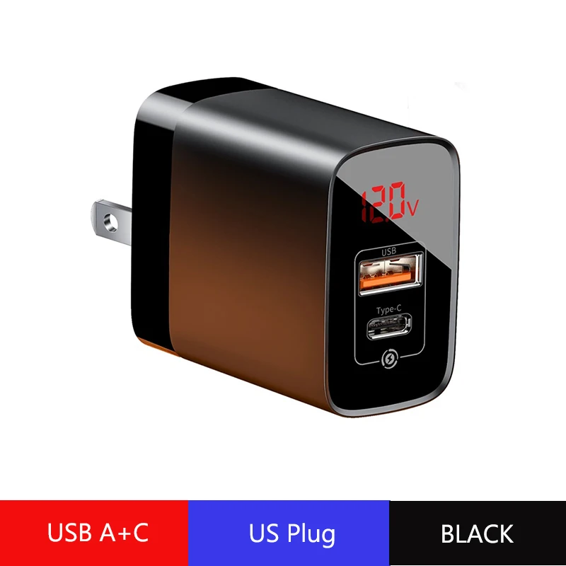 Baseus USB зарядное устройство Быстрая зарядка 3,0 для iPhone samsung huawei 18W Быстрое настенное зарядное устройство цифровой дисплей телефон зарядное устройство адаптер - Тип штекера: US Black A C