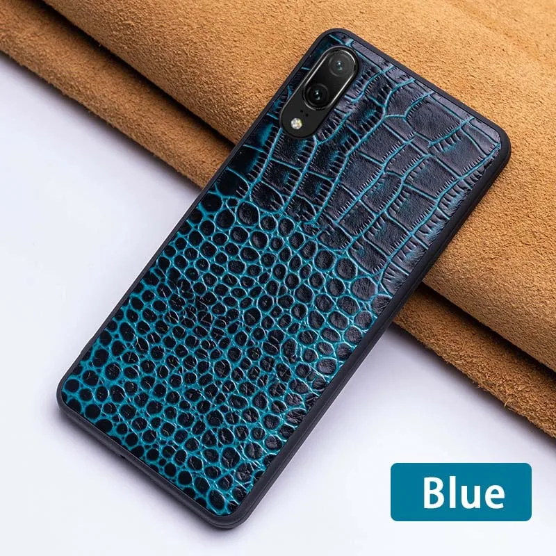 Blue Чехол для телефона из воловьей кожи для huawei mate 9 10 20 Pro P10 P20 P30 lite чехол для Honor 8X9 10 задняя крышка с текстурой крокодила - Цвет: Blue
