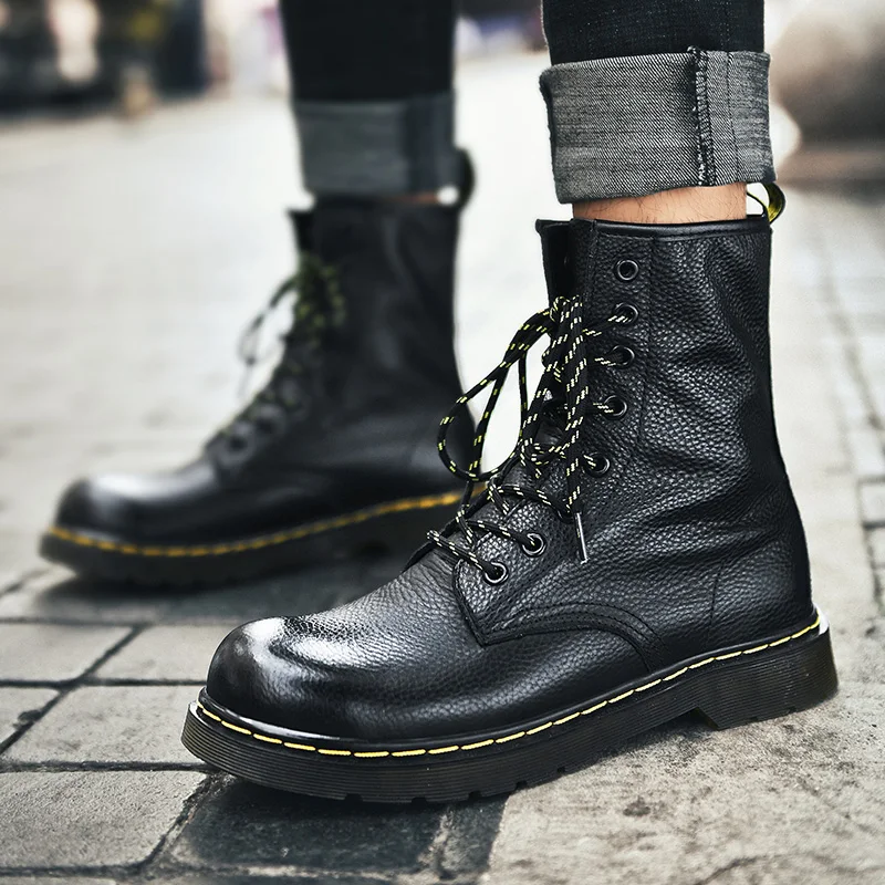 Новые мужские ботинки Martins из натуральной кожи Высокие модные теплые зимние