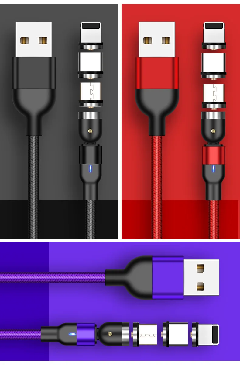 

Magnetic Cable Micro USB 540 Rotation Charging Type C 2.4A Fast Charging For iPhone 11 Pro Max 8 7 Plus Xr Samsung Xiaomi