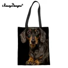 Noisydesigns черная такса женская сумка-тоут хозяйственная Холщовая Сумка через плечо Складная многоразовая большая сумка на заказ