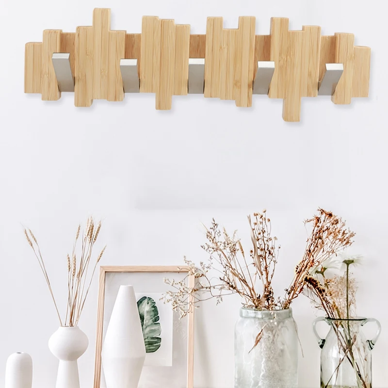 

5 Hooks Bamboo Wall Hook Mounted Rack Coat Robe Hat Cloth Hanging Hanger Holder Bathroom Livingroom