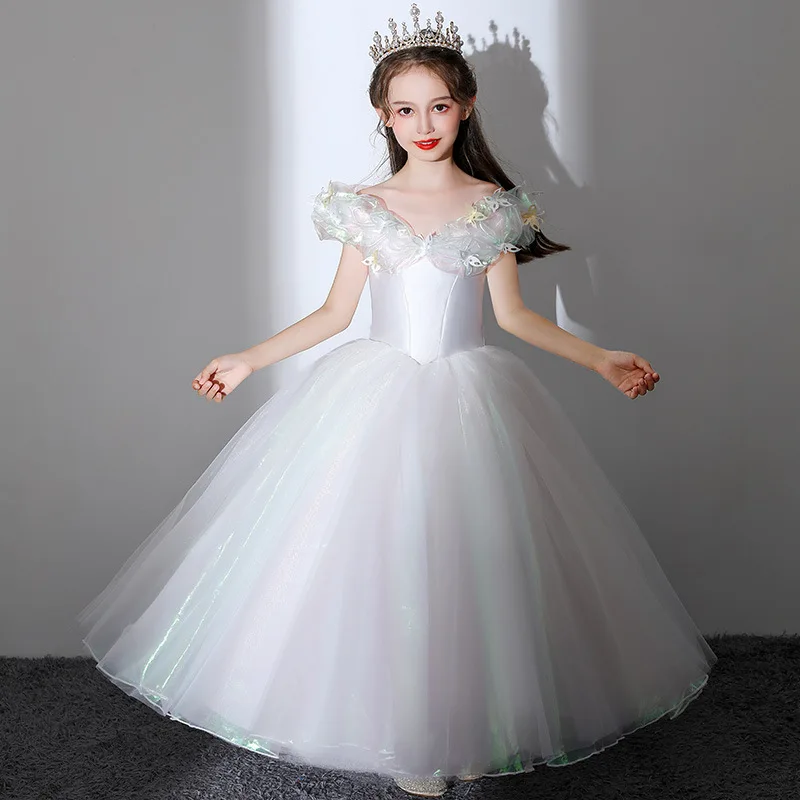 Princess Dress for Kids Girl Infant Wedding Bridesmaid Pageant Party Long Ball Gown Little Girls Tulle Ruffled Dresses Kid Frock