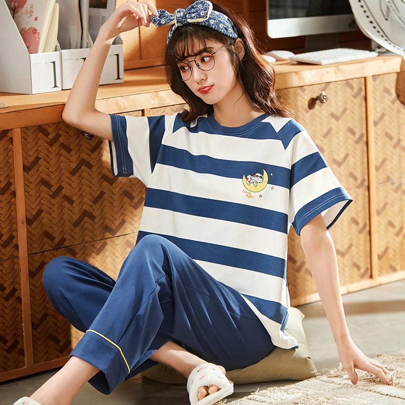 Пижамный комплект Женский трикотажный хлопковый Повседневный пижамный с