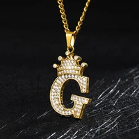 ice out initial crown pendant necklaces gold letter sweater chain necklace zircon choker necklace for women man jewelry on sale