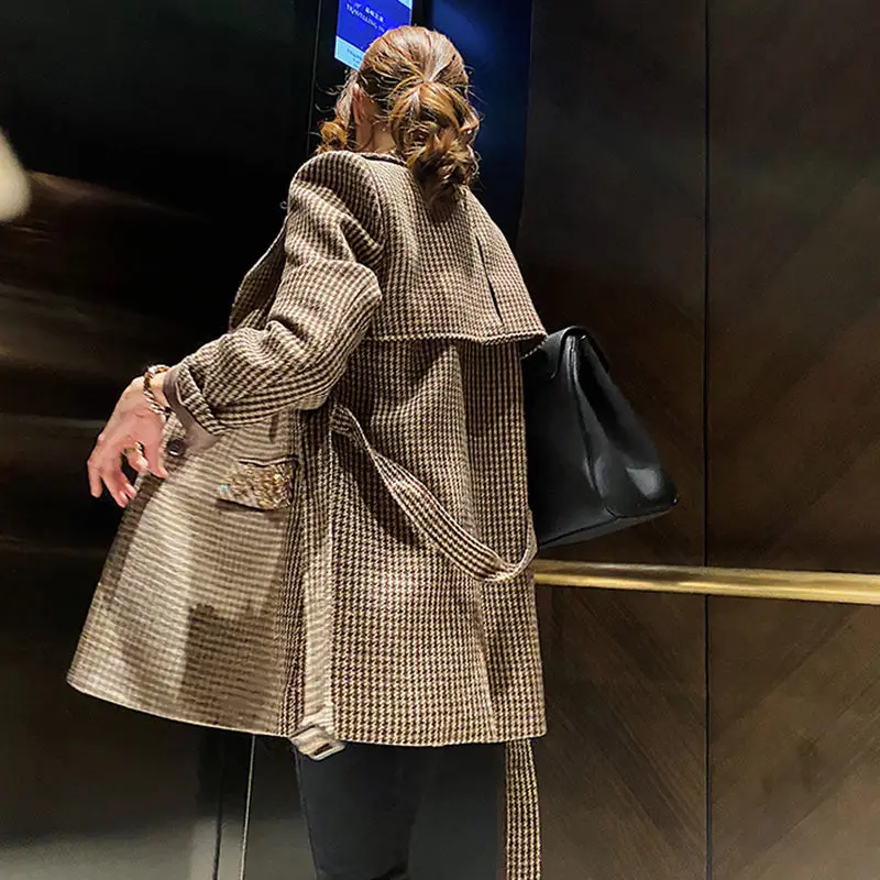 

Plaid Woolen Coat For Women 2021 Autumn And Winter Youth Long Retro Plaid Woolen Coat