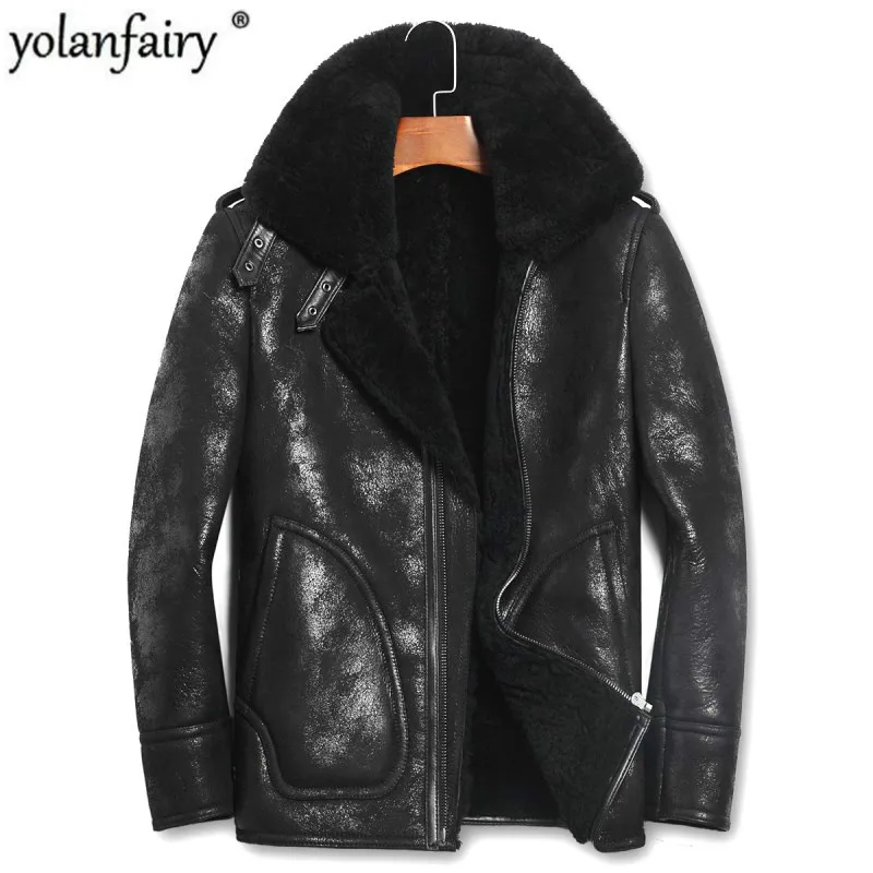 Кожаная куртка пальто из натурального меха мужское короткое зимнее меховое