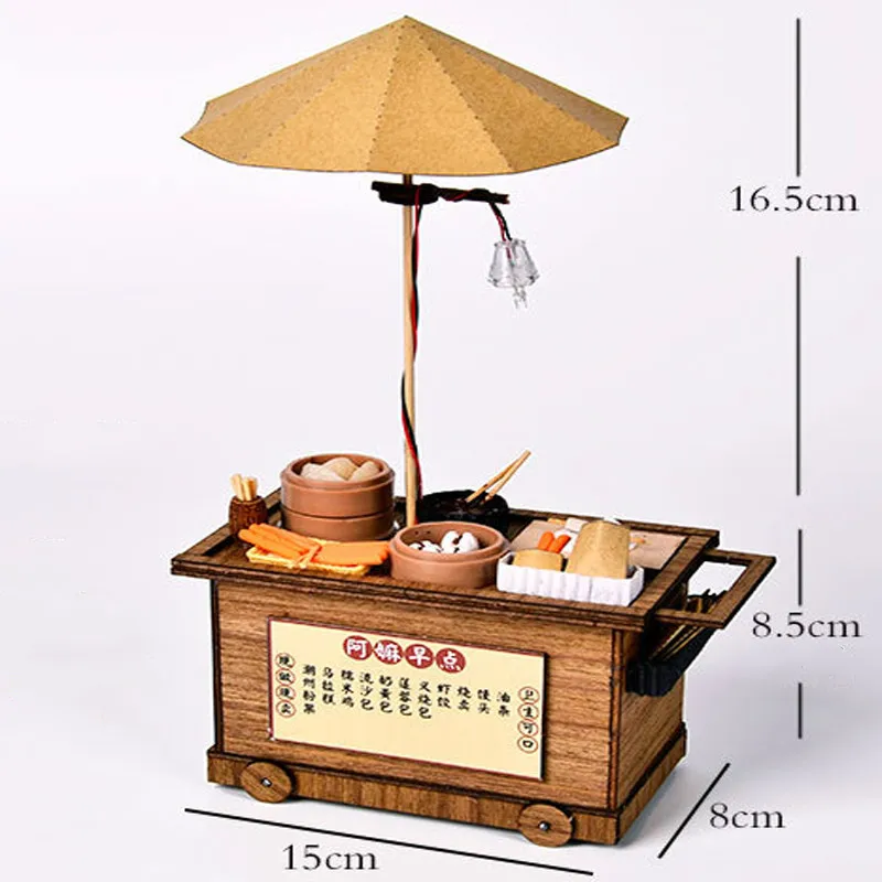 Children's Creative Doll House DIY Cottage Wooden Hand Assembled Tabletop Decoration Materials Hong Kong Style Car Stall Trolley | Игрушки