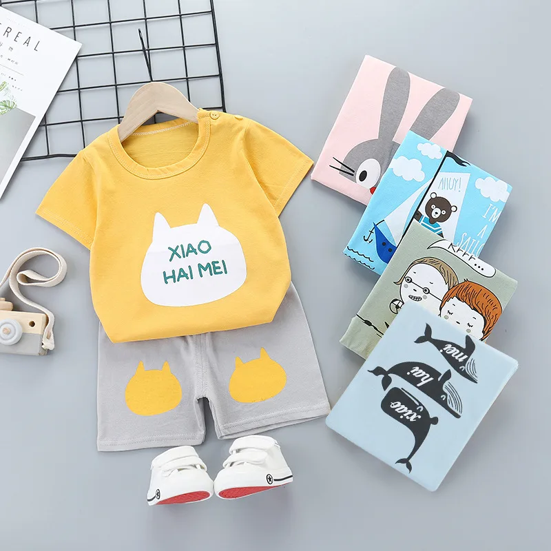 

Новинка 2021, детский костюм с коротким рукавом, хлопковый Детский костюм в Корейском стиле, футболки и шорты, костюм из двух предметов