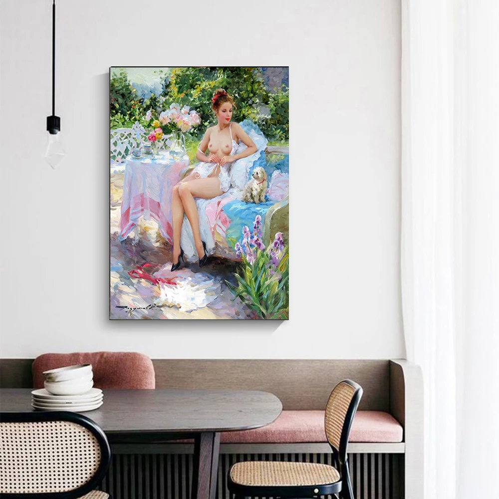 Цитон Холст Картина маслом Константин Razumov Fashionable Модная Леди и ее щенок Poster