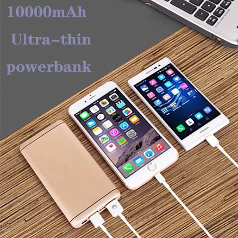 10000 мАч Мобильный Мощность внешний аккумулятор ультра тонкий металлический
