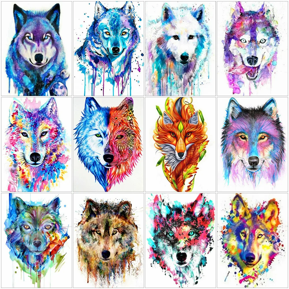 

AZQSD DIY Painting By Number Abstract Wolf Drawing On Canvas Frame Coloring By Numbers For Adults Colorful Animal Kits Gifts