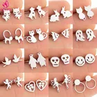 Золотой Нержавеющаясталь серьги-гвоздики с животными Необычные кошки и собаки, белый кролик рыбы и птицы в форме сердца улыбающееся лицо серьги в виде лица