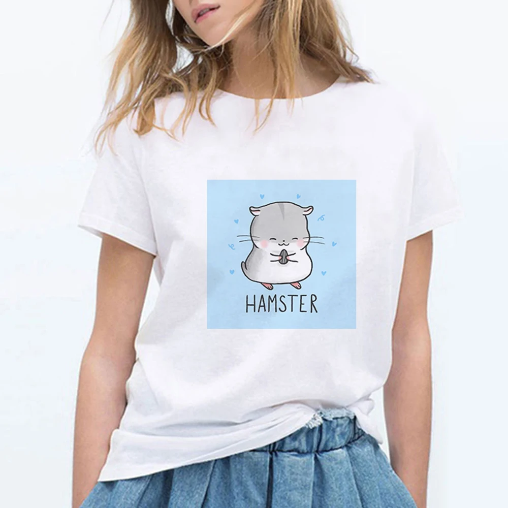 Хомяка в винтажном стиле Kawaii Спортивная футболка Vogue Harajuku с круглым воротником на