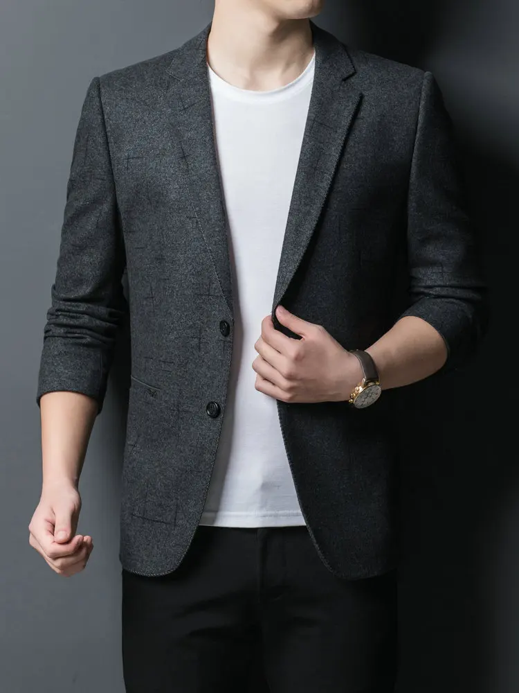 2022 весенне-осенние Мужские приталенные блейзеры черные серые тени клетчатый