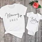 Одежда для мамы и ребенка, семейный образ, летние белые футболки, мамина, малыш 2021, боди, комбинезоны, футболка для мамы, одежда