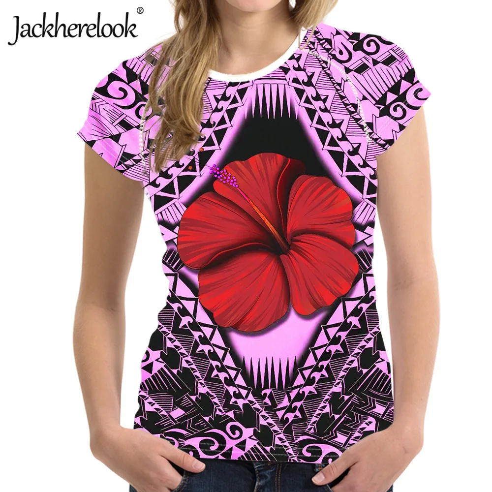 

Jackherelook Plus Size Women T Shirts Polynesian Samoan Hibiscus Brand Designer Casual Ladies Tshirt Short Sleeve Tops Tee 2020