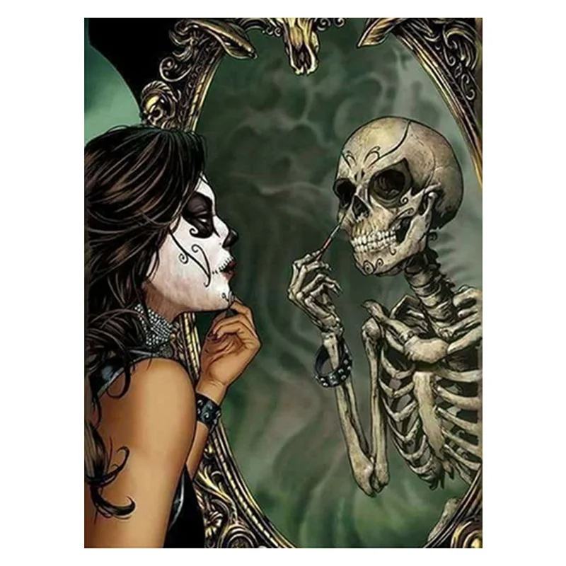 

Diamond Painting Horror Skull Makeup 5D DIY Full Round Diamond Embroidery Art Picture of Rhinestones Home Decor Gift