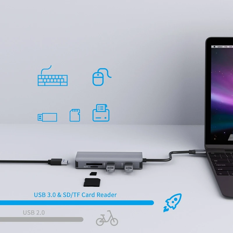 AAAJ-Док-станция с разъемом типа C HDMI VGA USB3.0 аудио питание концентратор для ноутбука