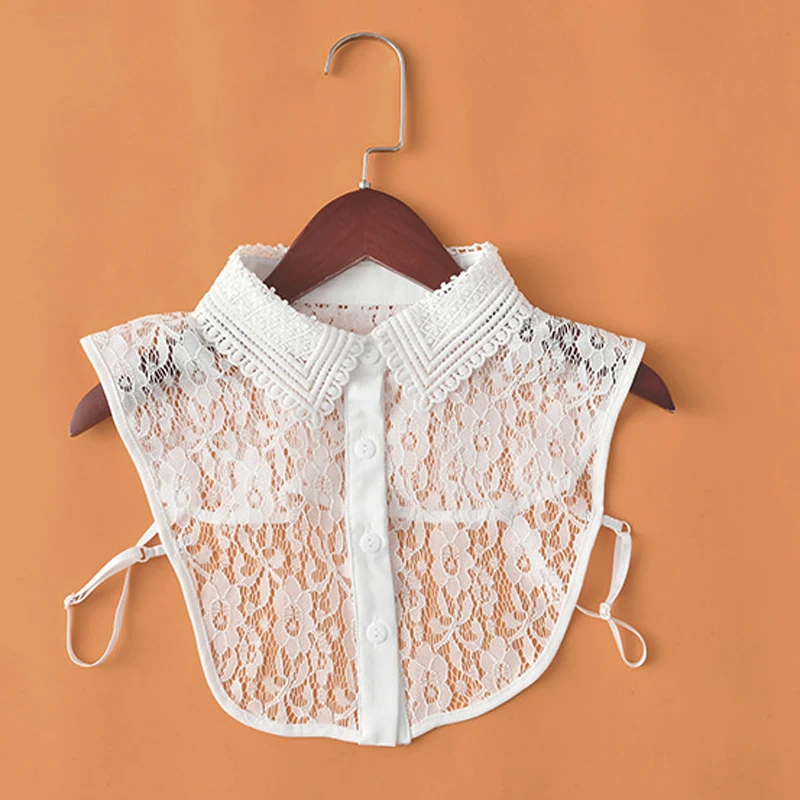 

Simple Women Pure Color Lace 2021 Fashion Blouses Detachable Lapel Choker Necklace Vintage Elegant Shirt Fake Collar