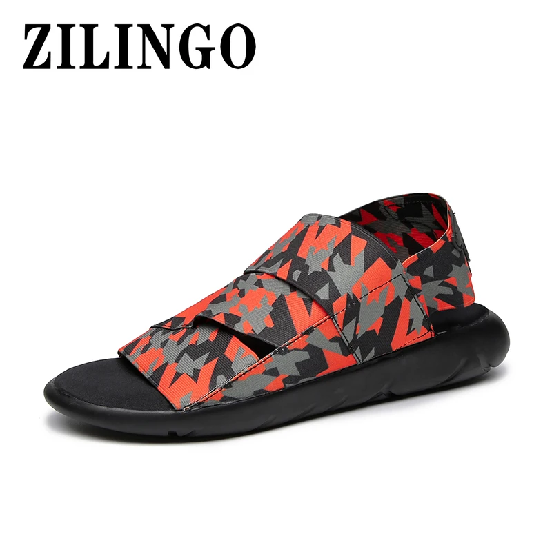 Сандалии мужские тканевые плоская подошва модные повседневные пляжные туфли