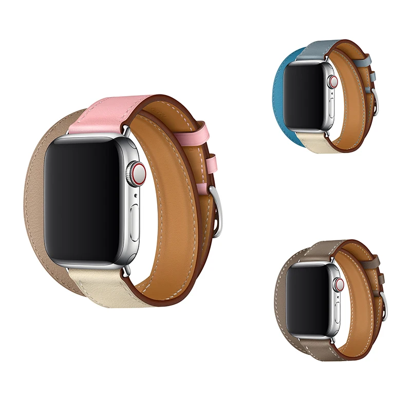 Кожаный ремешок для Apple Watch Series 5 4 40 мм 44 iWatch3 38 42 серия двойной тур кольцо