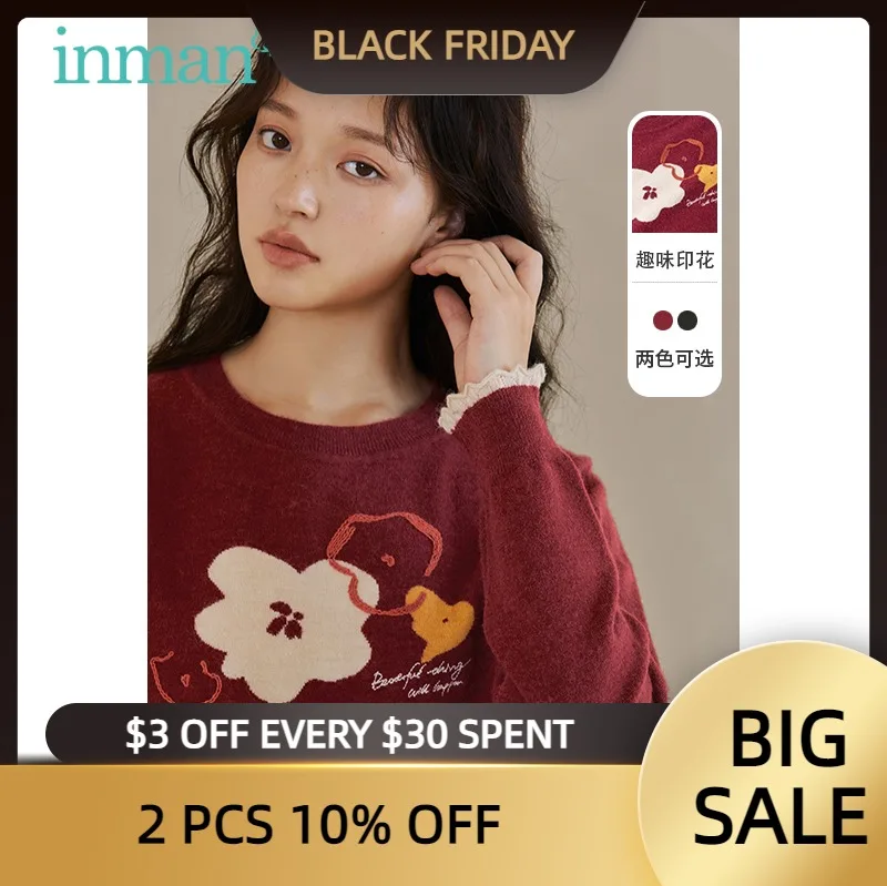 

INMAN осенне-зимний женский свитер с милым озорным принтом и манжетами, дизайнерский пуловер с круглым воротником, Женский Топ