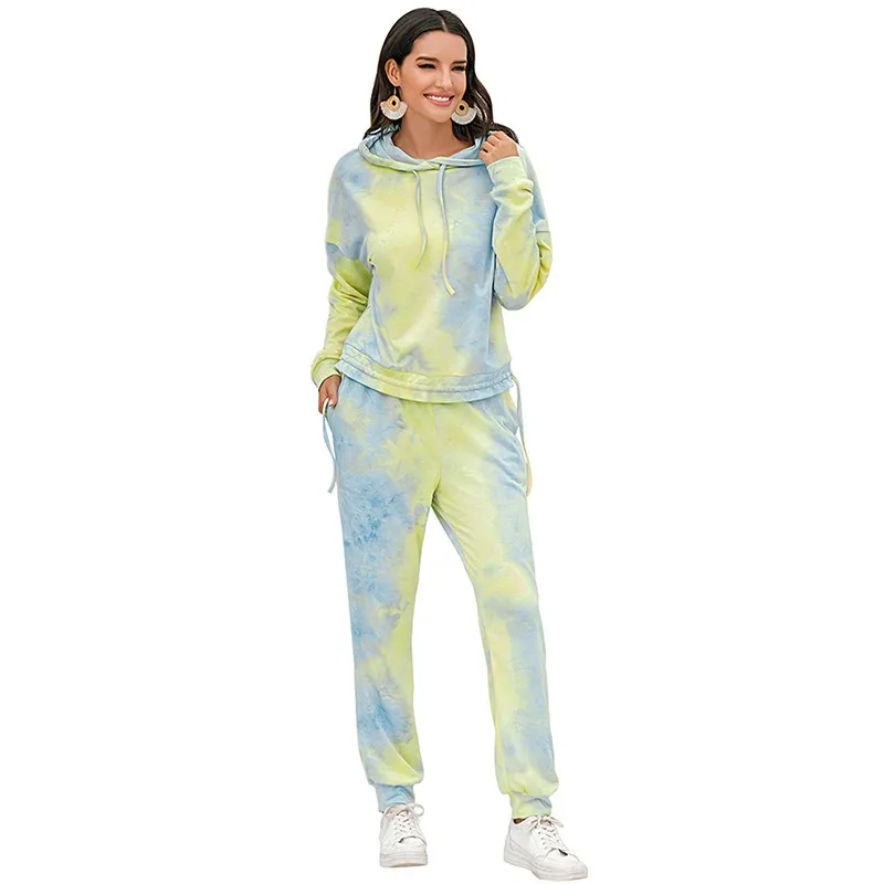 Женский спортивный костюм с длинным рукавом и принтом Tie Dye комплект из двух
