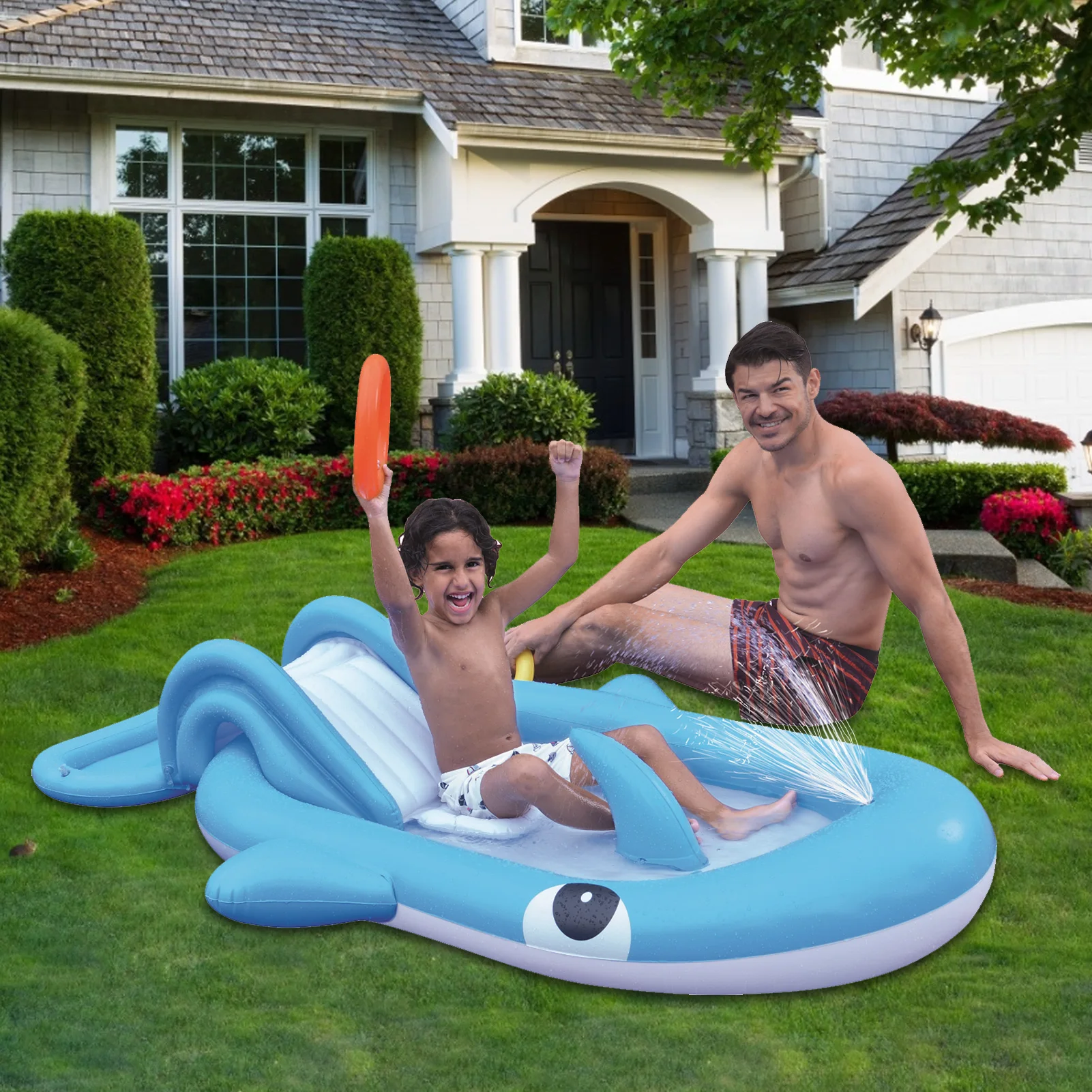 

Garden bathing pool whale inflatable swimming pool water slide toy children's outdoor sprinkler toy new #W