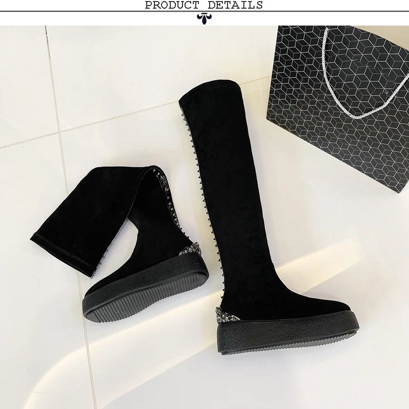 ZVQ winter newest fashion over knee boots outside comfortable high heels platform crystal kid suede women shoes drop shipping