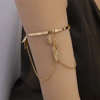 bohemian gold color leaf tassel opal open bracelet bangles for women men punk boho beach link armband boho holiday jewelry gift